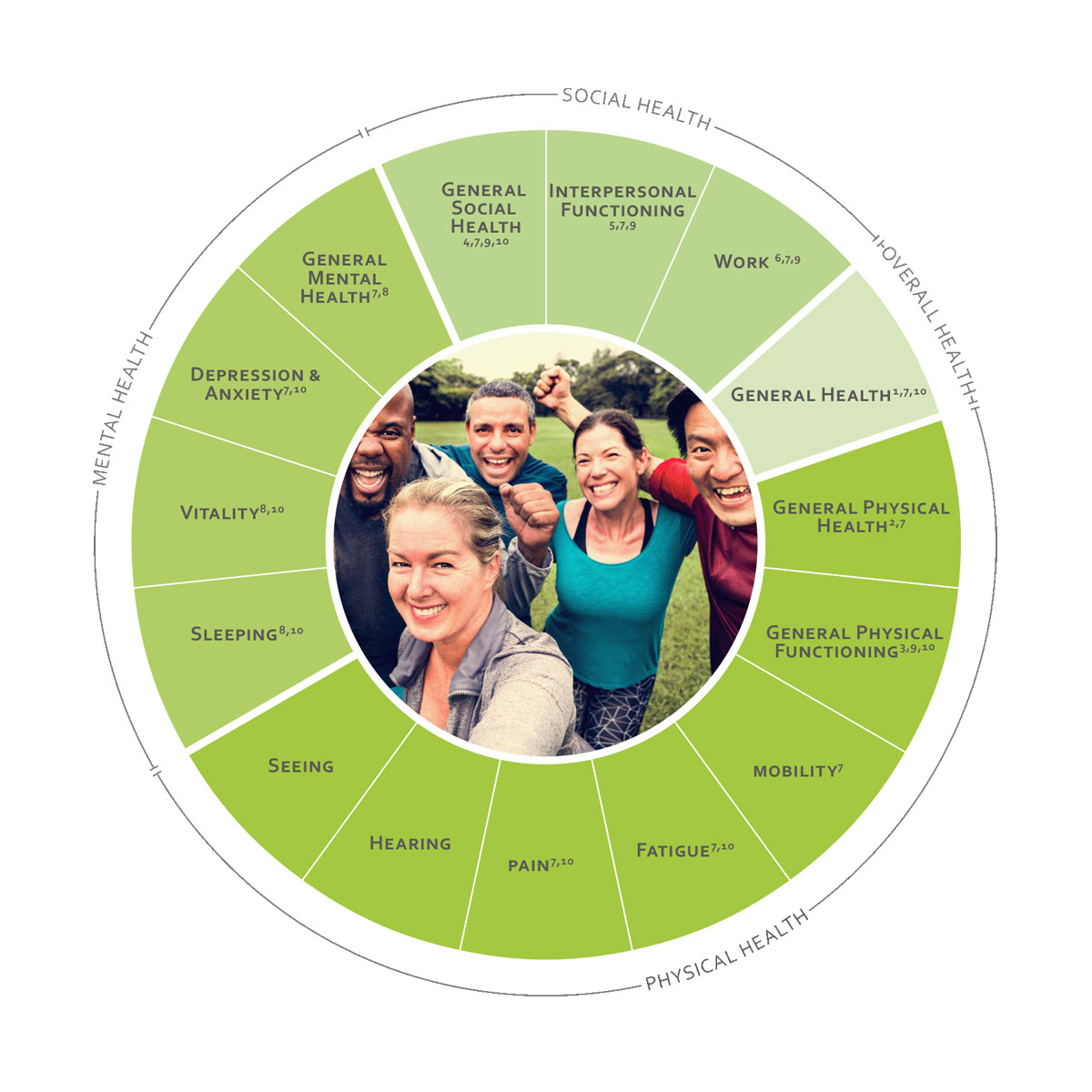 ICHOM Standard Sets Overall Adult Health Outcomes Wheel